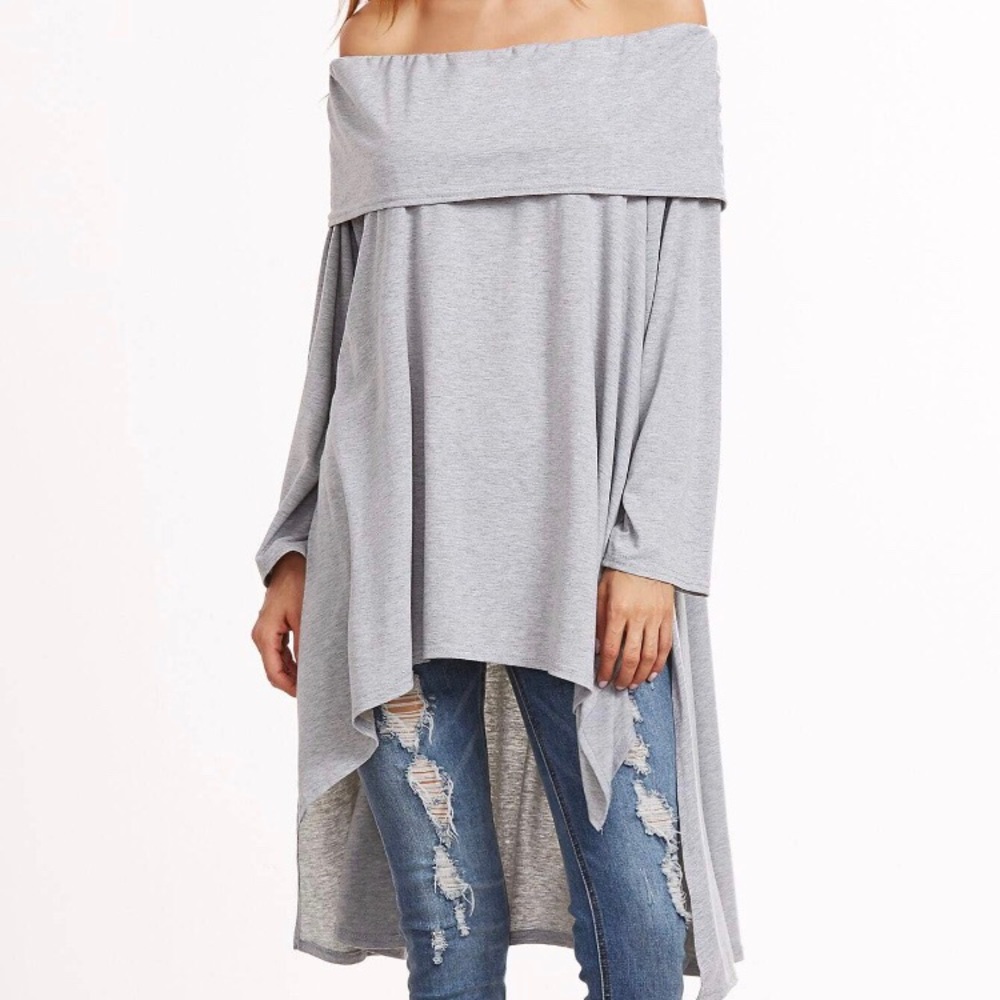Gray Off The Shoulder Foldover Top
